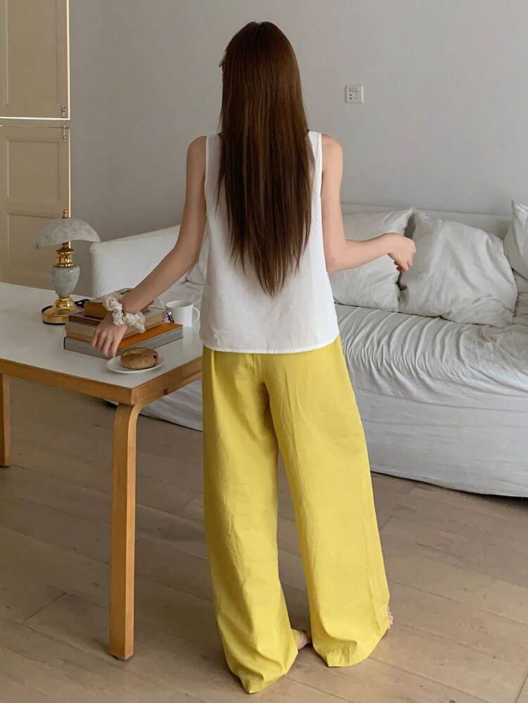 Women's Casual Round Neck Tank Top And Pants Loungewear Set