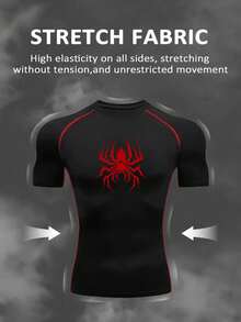 RISE LYT Men's Spider Print T-Shirt And Shorts Sports Set, Gym - Black - View 4