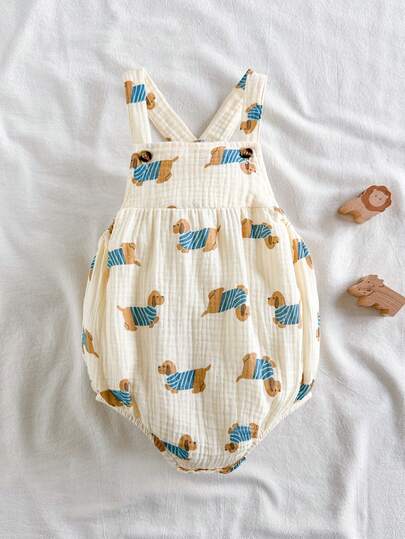 SHEIN Vintaside Kids Bộ áo liền quần in hình chó xúc xích cho trẻ sơ sinh