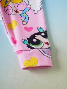 THE POWERPUFF GIRLS X SHEIN Baby Girl Cute Cartoon Print Short Sleeve T-Shirt And Leggings Pajama Set, Suitable For Spring, Summer And Autumn - Multicolor - View 6