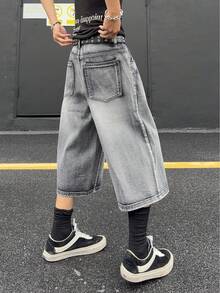 Manfinity EMRG Men's Loose Fit Pocketed Wide Leg 7/8 Length Jeans - Grey - View 2