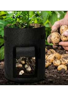1PC 5/10 Gallon Sweet Potato Planting Bag, Felt Potato Planting Bucket, Circular Nutrient Bowl Planting Bag For Vegetable Potato Seedling Growth, Vegetable Gardening Bag, Fabric Bag - black - View 1