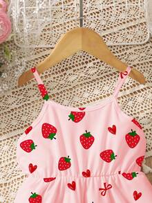 Girls' Strawberry & Bow Print Casual Dress, Suitable For Spring And Summer - Multicolor - View 4