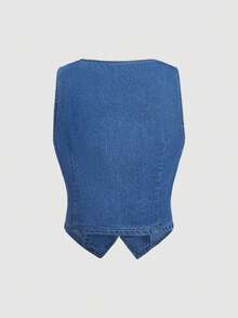 Sweetra Bộ đồ denim nữ thanh lịch, tôn dáng, kiểu dáng châu Âu và Mỹ, áo vest không tay và quần dài, mẫu mới mùa hè, dành cho nữ. - Rửa tối - Xem 7
