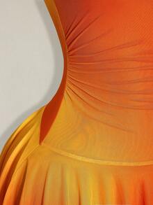SHEIN ICON Women's Ombre Ruched Bandeau Mini Dress - Orange - View 9