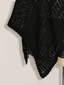 SHEIN ICON Áo dệt kim móc cổ lệch màu đen cỡ lớn dành cho nữ - màu đen - Xem 5