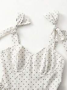 GlowEve Polka Dot Digital Print Twist Front Sleeveless Dress - Black and White - View 3