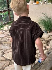 Dazy Kids Áo sơ mi ngắn tay kẻ sọc dáng thường ngày cho bé trai - màu nâu - Xem 5