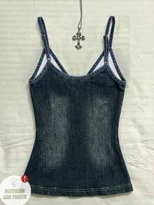 Glimmora Áo camisole nữ kiểu dáng thường ngày, in họa tiết giả denim. - Nhiều màu - Xem 2