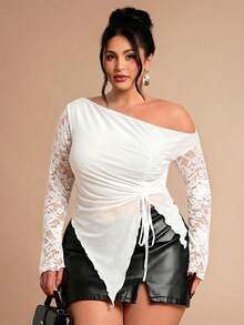 SHEIN BAE Plus Size Women Mesh Bow Top, Elegant Summer Holiday Party, Suitable For Valentine's Day, Birthday - White - View 7