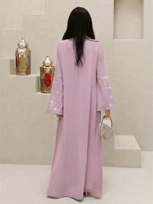 Al Najma Women's Rhinestone Decor Round Neck Long Sleeve Elegant Arabic Style Dress - Mauve Purple - View 7