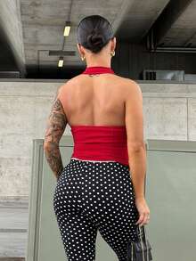 SAYEHFBABY 街头风系带拉链无袖露脐吊带上衣 - 紅色 - 查看 2