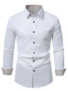 Manfinity Mode Men's Single-Breasted Casual Versatile Commuting Long Sleeve Formal Shirt, Ceremony - White - View 3