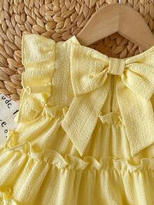 SHEIN Babygirl Cute Casual Loose Ruffled Cap Sleeve Dress - Mustard Yellow - View 7