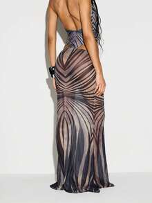 Contour Print Maxi Beach Skirt Semi-Sheer Mesh Abstract AOP Cover-Up Summer Festival Holiday - Multicolor - View 3