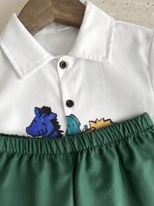 SHEIN Set de 2 piezas de camisa de manga corta con estampado de letras y pantalones cortos de cintura elástica, estilo casual y chic para niño/niña, adecuado para primavera/verano, apto para juegos al aire libre - Multicolor - Ver 7
