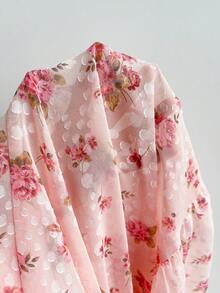 Soleia Đầm maxi cỡ lớn dành cho nữ, họa tiết hoa xanh trắng cổ điển, tay bồng, eo chun, thích hợp cho kỳ nghỉ hè, đi học, đi ăn trưa hoặc dự tiệc độc thân. - Hồng - Xem 8