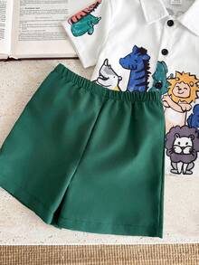 SHEIN Set de 2 piezas de camisa de manga corta con estampado de letras y pantalones cortos de cintura elástica, estilo casual y chic para niño/niña, adecuado para primavera/verano, apto para juegos al aire libre - Multicolor - Ver 8