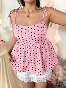Comfortcana Áo hai dây dáng chữ A chấm bi cỡ lớn, thích hợp cho mùa xuân/hè. - Màu Hồng baby - Xem 6