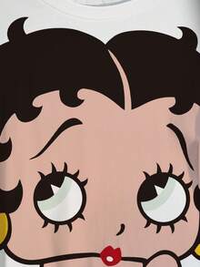 Betty Boop x SHEIN 夏季加大码休闲卡通印花T恤 - 白色 - 查看 5