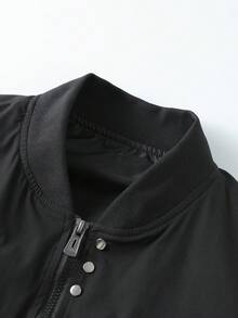 Manfinity CasualCool Men's Letter Embroidered Zip-Up Baseball Jacket - Black - View 7