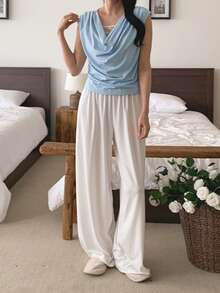 Livesso Women Plunging Neck Top And Pants Pajama Set - Blue - View 8