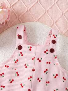 SHEIN Bộ áo liền quần in hình quả anh đào dễ thương cho bé gái - Hồng - Xem 6