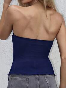 Brooke Lily Asymmetrical Hem Women'S Strapless Top - Navy Blue - View 2
