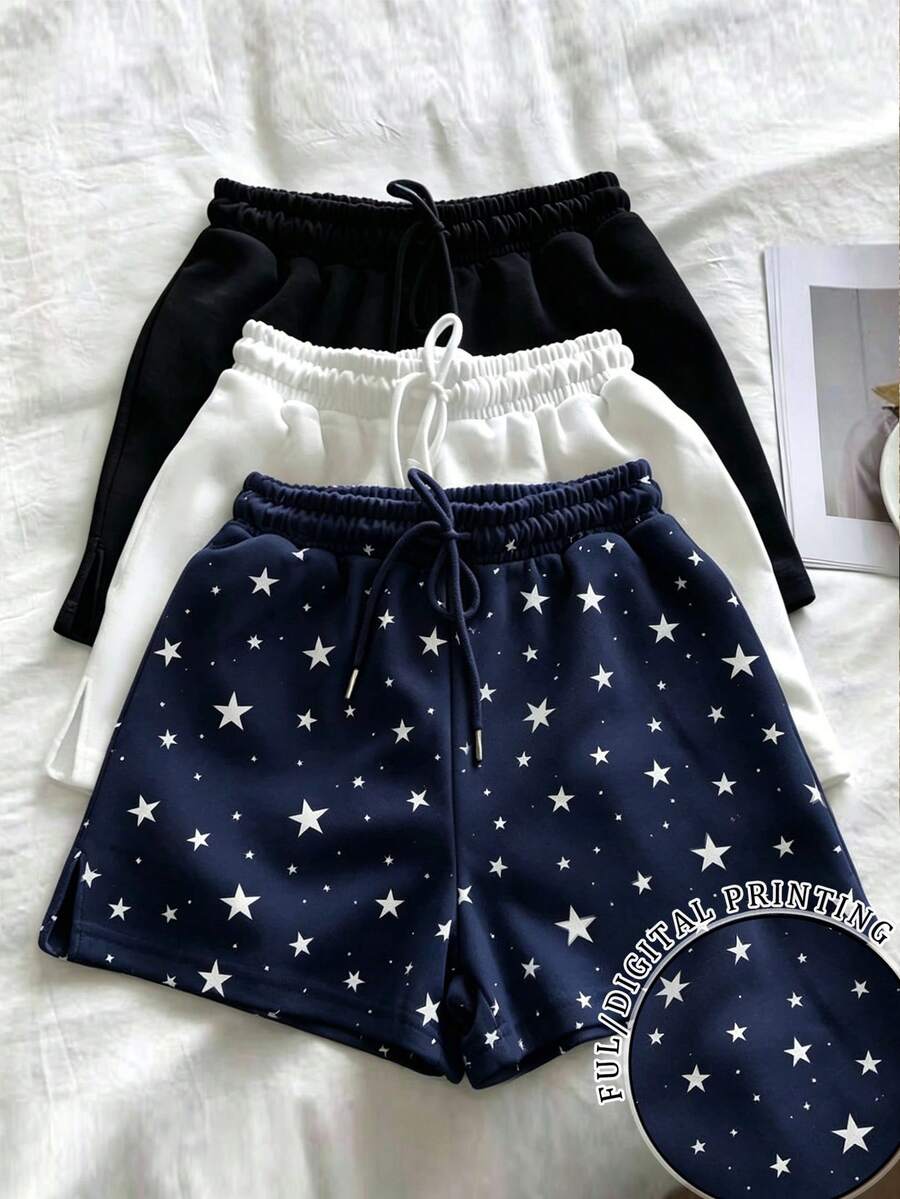 IslaSuriya 3pcs/Set Celana Pendek Longgar Kasual Wanita, Cocok untuk Olahraga, Pakaian Sehari-hari, dan Kencan. - MultiWarna - View 1