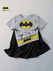 Maija Kids BATMAN X SHEIN Maija Kids 女童柔软针织圆领短袖T恤，印有超级英雄图案 - 彩色 - 查看 1