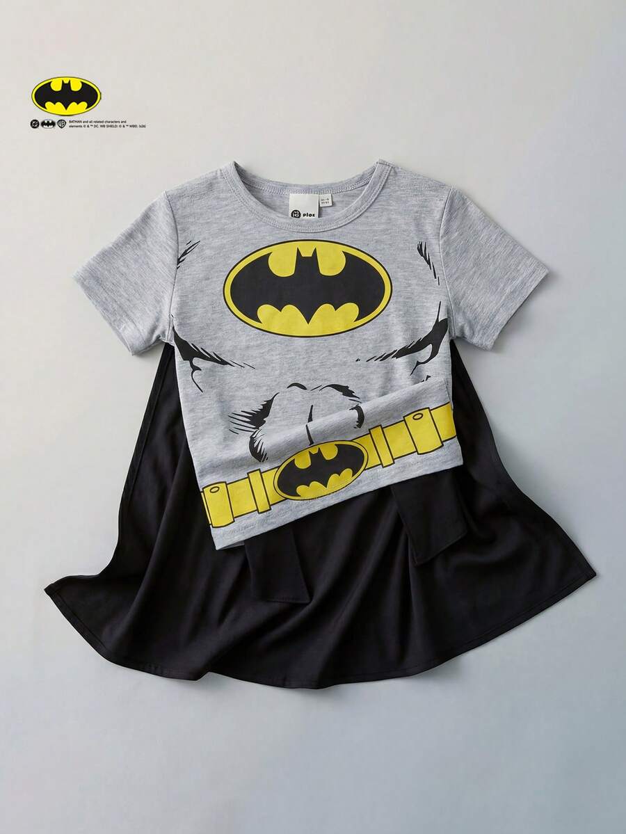 Maija Kids BATMAN X SHEIN Maija Kids 女童柔软针织圆领短袖T恤，印有超级英雄图案 - 彩色 - 查看 1