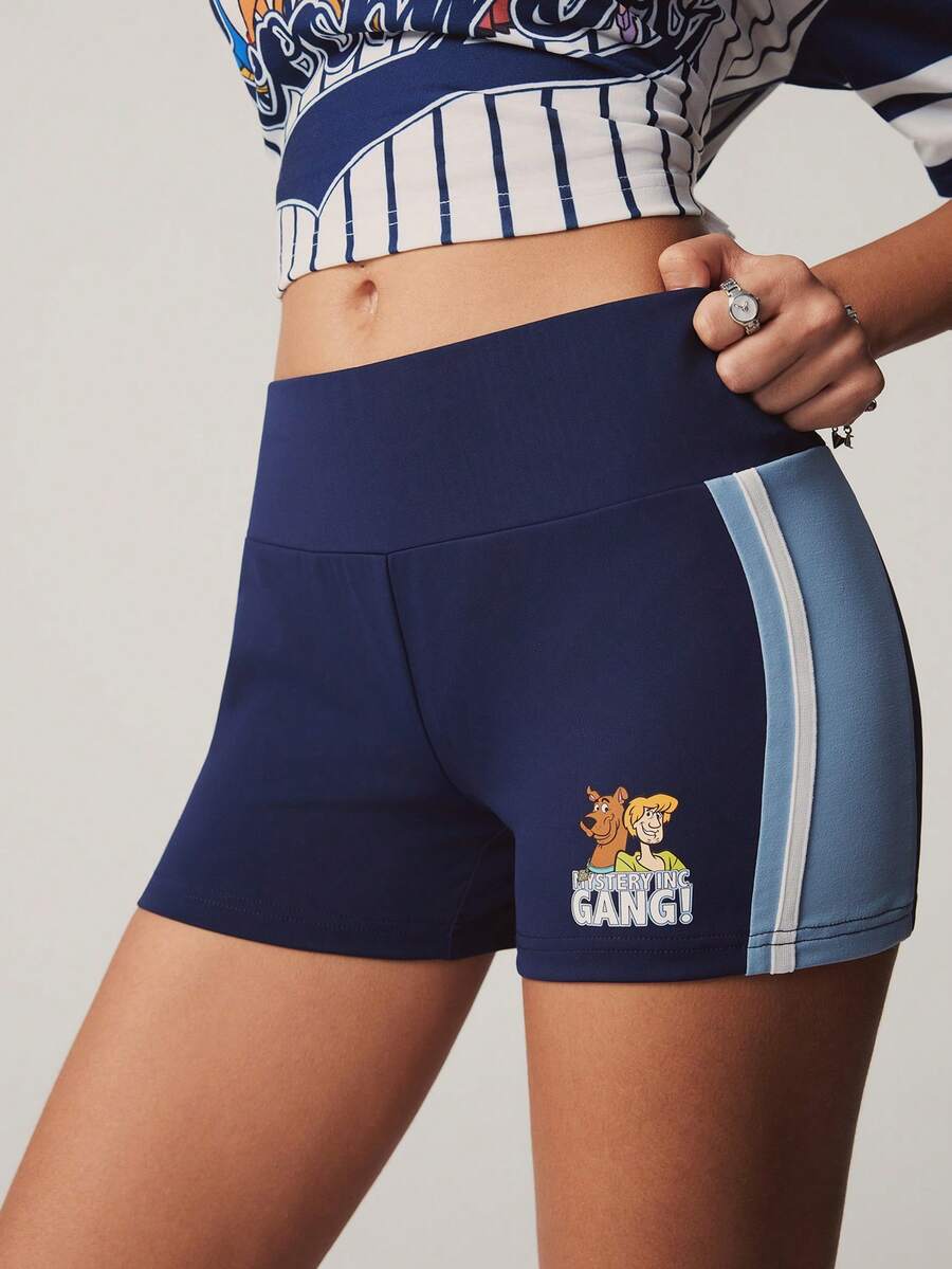 SCOOBY-DOO X SHEIN Women's Elastic Waist Casual Shorts - Navy Blue - View 1