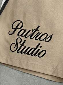 PAVTROS 男士海軍藍夏季街頭風健身短褲，彈性腰抽繩梭織布料短褲，織帶裝飾復古運動休閒龐克 Y2K 饒舌風 - 卡其色 - 查看 7