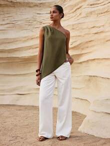 MAIJA Summer Beach Floral Smocked Off Shoulder Ruffle Crop Top - Army Green - View 7