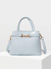 MOTF PREMIUM BOLSO DE MANO CON ESTAMPADO DE CAIMÁN DE MODA - Azul claro - Ver 6