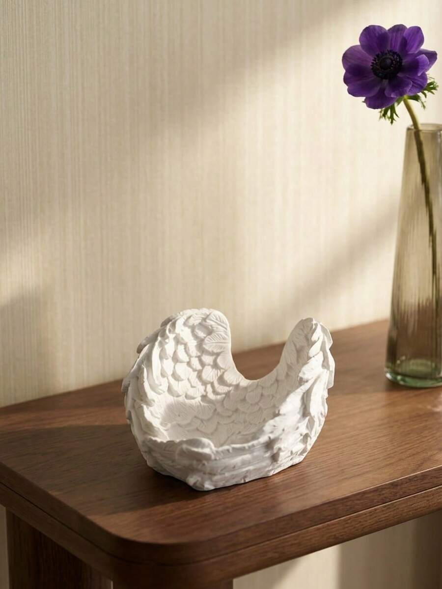 Cirelle 1 pieza Bandeja decorativa de yeso con alas de ángel, artículo decorativo de escritorio multifuncional y plato para joyas, artículo de decoración del hogar resistente a la decoloración, adecuado para tocadores, oficinas y salas de estar. Es el regalo perfecto de cumpleaños y festividades para mujeres, entusiastas del hogar y amantes del arte. Primavera a verano - Bandeja de almacenamiento - Ver 1