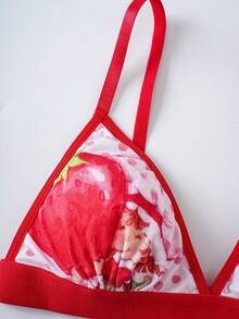 Strawberry Shortcake X SHEIN Bộ áo lót và áo ngực hai dây in họa tiết chấm bi dành cho nữ - Hồng - Xem 3