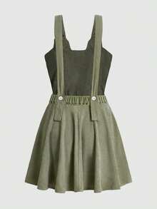 ROMWE Kawaii Spring/Summer Plus Size Women Cute Frog Embroidery Casual Suspender Short Dress - Green - View 2