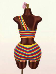 Amplova Conjunto de 2 piezas de top sin mangas con nudo retorcido a rayas y shorts, para vacaciones - Multicolor - Ver 11