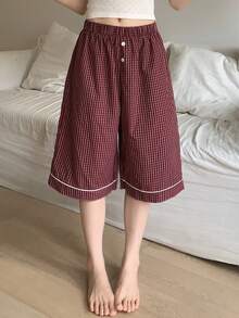 DAZY Plaid Loose Shorts Women's Sleepwear Bottom For Summer - Red - View 3