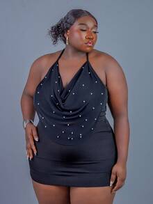 CurvyTilda Damen Große Größen Sommer weite, fließende Träger-Bluse mit Perlen-Mesh-Rücken, elegant-lässig für Urlaub, Musikfestivals und Partys - Schwarz - Übersicht 3