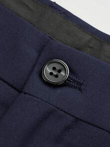 Manfinity Mode Men's Solid Color Front Button Long Sleeve Suit Blazer And Trousers Business Suit Set, Formal - Navy Blue - View 4