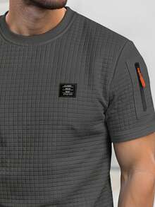 Azurnel Men's Summer Casual Vacation Zip-Up Short Sleeve Shirt - Dark Grey - View 3