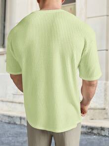 Manfinity VCAY Loose Fit Men's Solid Waffle Knit T-Shirt - Light Yellow - View 2