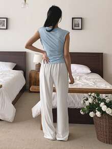 Livesso Women Plunging Neck Top And Pants Pajama Set - Blue - View 2