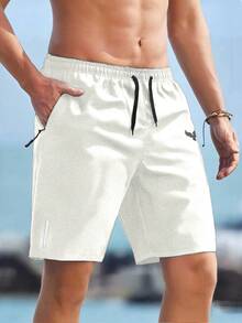 Manfinity Homme Pantalones cortos casuales con estampado de águila y cordón en la cintura para hombres - Blanco - Ver 4
