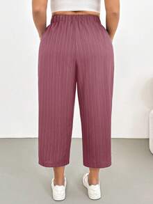 Shapeblank Plus-Size Women's Purple Summer Smart Casual Everyday Fashionable Loose Comfortable Basic Textured Elastic Waist Large Pockets Capri Pants - Red Violet - View 3