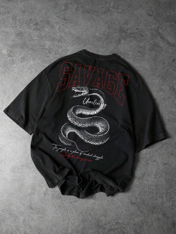 Men's Snake Slogan Print Sports T-Shirt