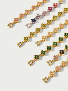 Glisma 1pc Colorful Fashionable Luxury Floral Zirconia Bracelet - Horizontal and Vertical Link - View 4