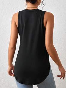 BamGleam Áo tank top nữ cổ tròn màu trơn, kiểu dáng thường ngày, đa năng - màu đen - Xem 2